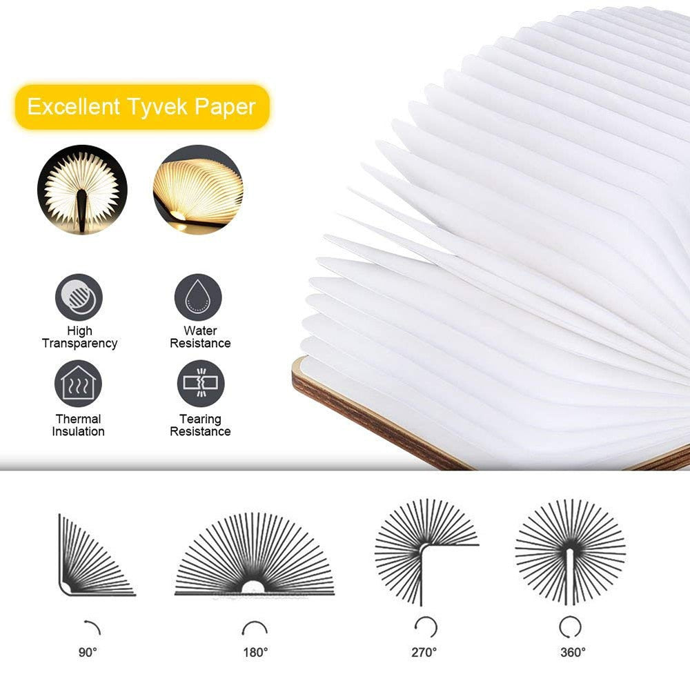 Wooden Paper Book Lamp | 3 Light Colours