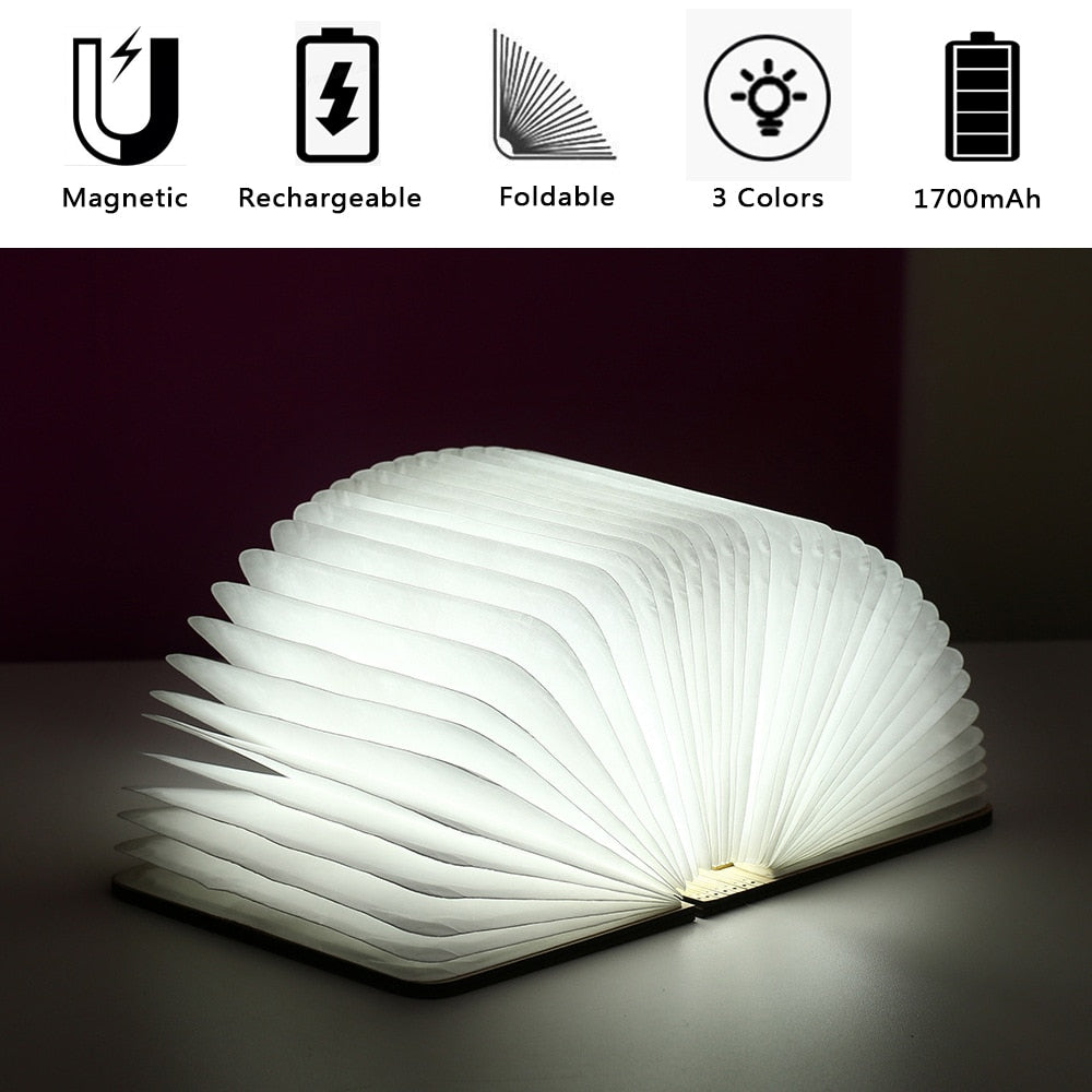 Wooden Paper Book Lamp | 3 Light Colours